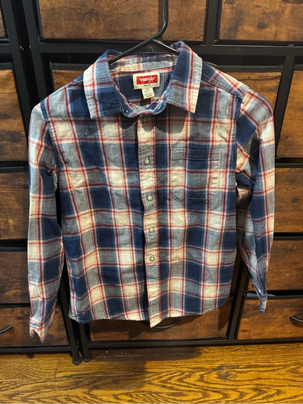 Wrangler Red, Blue & White Plaid Button-Down Shirt